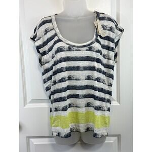 NWT Grey State Artist Harper Scoop Tee Navy White Striped Neon Yellow 3 L NEW